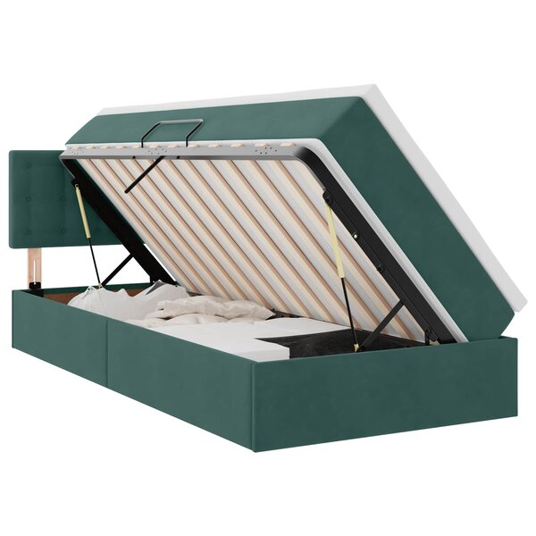 vidaXL Lit de Rangement avec matelas Vert foncé 100 x 200 cm Velours