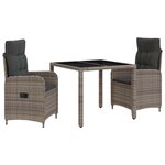 vidaXL Ensemble de repas extérieur 3 Pièces Gris clair et gris foncé