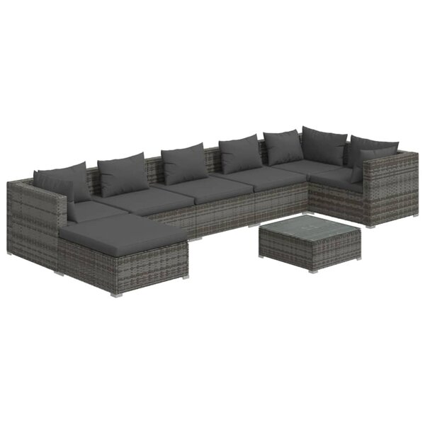 Salon de jardin meuble d'extérieur ensemble de mobilier 8 pièces avec coussins résine tressée gris 02_0017690