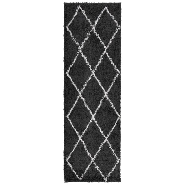 vidaXL Tapis shaggy à poils longs moderne noir et crème 80x250 cm