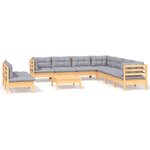 vidaXL Salon de jardin 10 Pièces avec coussins gris bois de pin massif