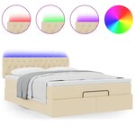 vidaXL Lit ottoman avec matelas et LED crème 140x190 cm tissu