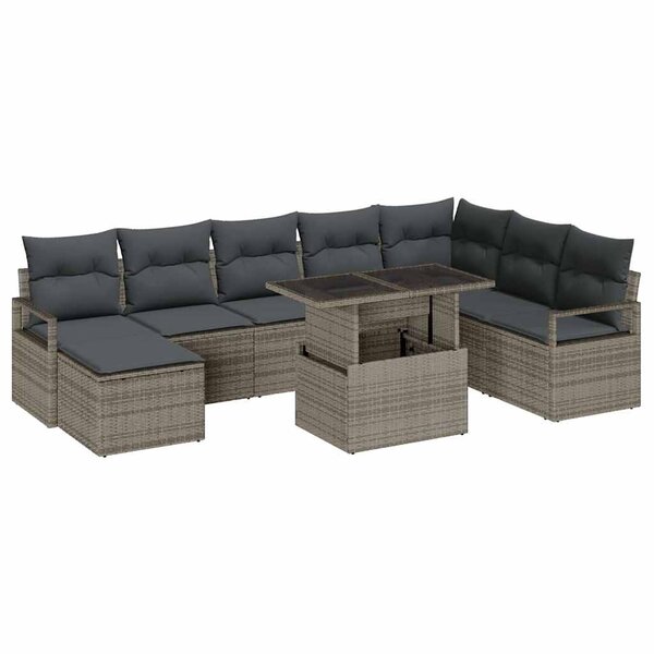 vidaXL Ensemble de canapé de jardin 9 pc Gris Poly rotin