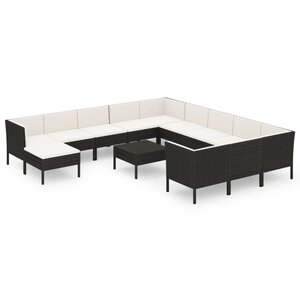 vidaXL Salon de jardin 13 Pièces avec coussins Résine tressée Noir