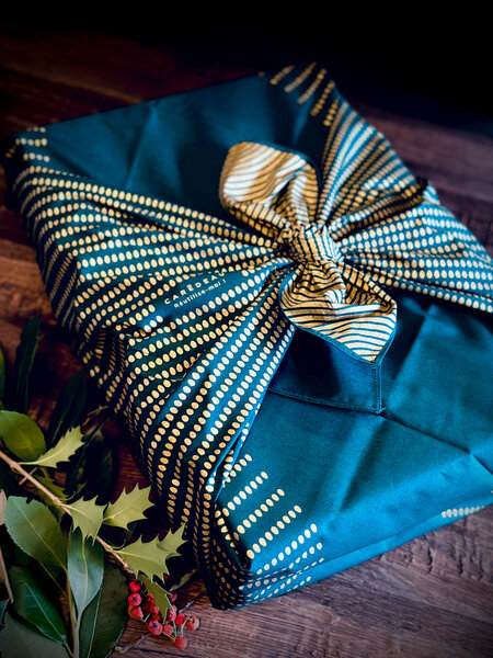 Emballage Réutilisable Furoshiki Coton Recyclé L : Poule aux Œufs d’Or Vert Sapin