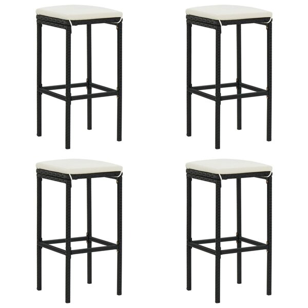 vidaXL Tabourets de bar avec coussins lot de 4 noir résine tressée