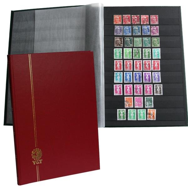 PERFECTA : Classeur fixe pour timbres (Grand modèle-Pages Noires-16p. Grenat)