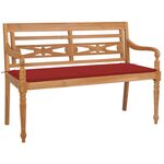vidaXL Banc Batavia avec coussin rouge 120 cm Bois de teck massif