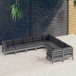 vidaXL Salon de jardin 9 Pièces avec coussins Gris Bois de pin