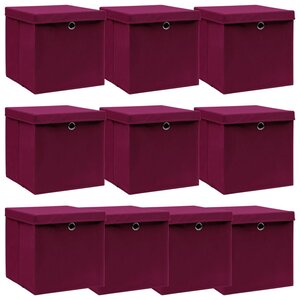 vidaXL Boîtes de rangement 10 Pièces Rouge foncé 32x32x32 cm Tissu