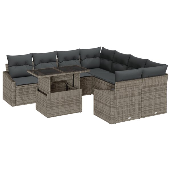 vidaXL Ensemble de canapé de jardin en 9 pièces avec coussins gris poly rotin