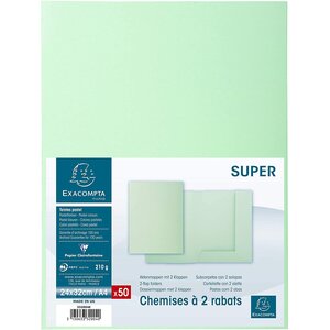 Paquet de 50 chemises 2 rabats SUPER 210g 24x32cm Vert clair EXACOMPTA