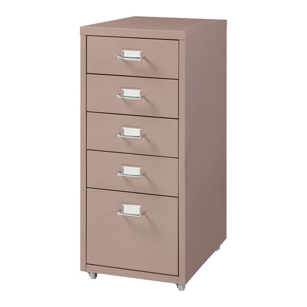 Caisson de bureau armoire meuble de rangement à roulettes avec 5 tiroirs 69 x 28 x 41 cm marron clair 03_0009102