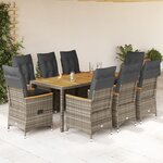 vidaXL Ensemble à manger de jardin 9 Pièces coussins gris résine tressée