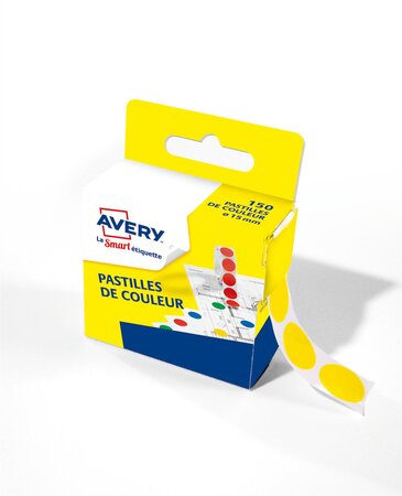 Boîte distributrice de 150 pastilles adhésives Ø15 mm Coloris Jaune AVERY