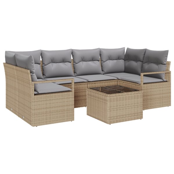 Canapé de jardin 7 pièces beige en poly rotin