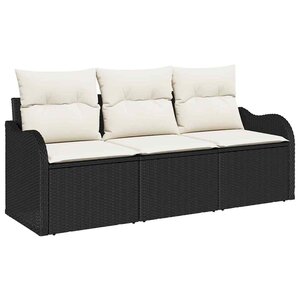 vidaXL Ensemble de canapé de jardin 3 Pièces Noir Poly rotin
