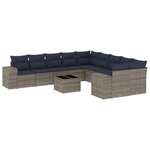 vidaXL Salon de jardin 11 Pièces avec coussins gris résine tressée
