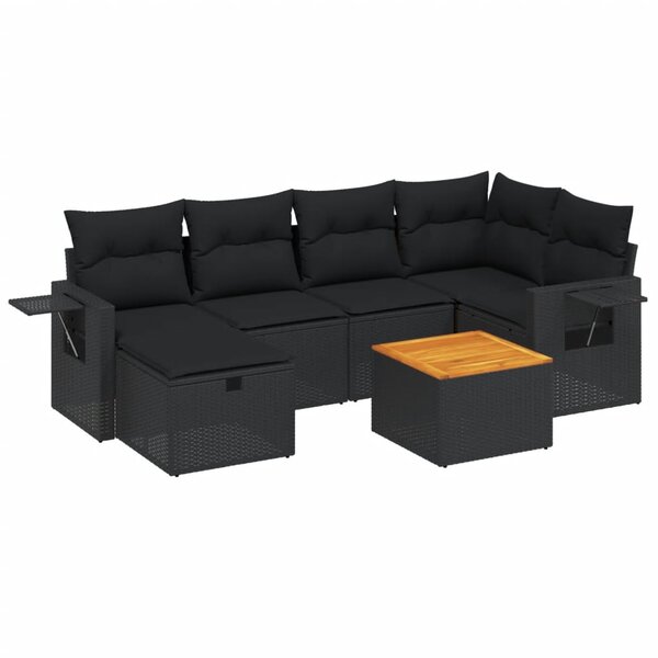 vidaXL Salon de jardin 7 Pièces avec coussins noir résine tressée