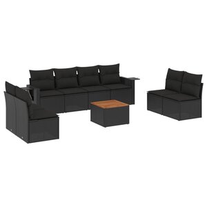 vidaXL Salon de jardin 9 Pièces avec coussins noir résine tressée