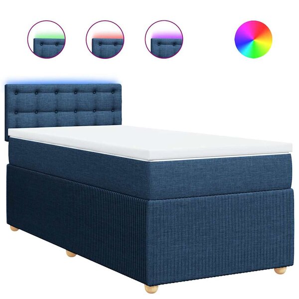 vidaXL Sommier à lattes de lit avec matelas Bleu 90x190 cm Tissu