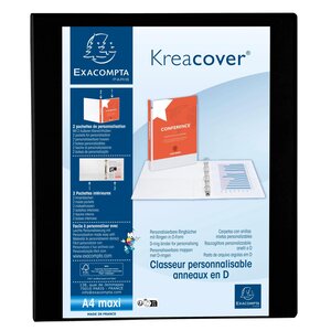 Classeur Pp Personnalisable Kreacover - 4 Anneaux En D 25mm - A4 Maxi - Noir - X 10 - Exacompta