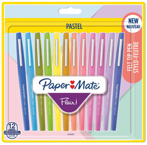 Paper Mate Flair 12 Feutres de Coloriage  assortiment de couleurs pastel  pointe moyenne (0 7 mm)