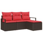 vidaXL Ensemble de canapé de jardin avec coussin 4 Pièces Marron et rouge