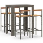 vidaXL Ensemble de bar jardin 5 Pièces gris poly rotin/bois massif acacia
