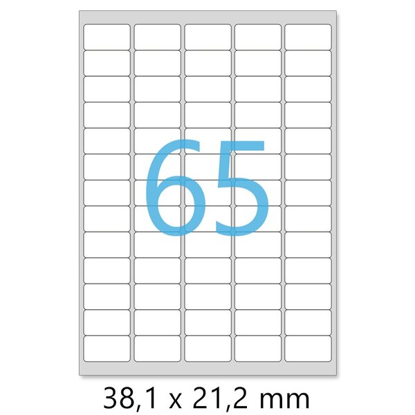 Lot de 1000 planches a4 de 65 étiquettes multi-usages mini format 38,1 x 21,2 mm = 65000 étiquettes