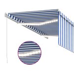 vidaXL Auvent rétractable manuel avec store LED 3 5x2 5m Bleu et blanc