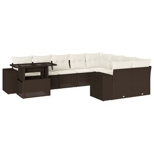 vidaXL Salon de jardin 10 Pièces avec coussins marron résine tressée