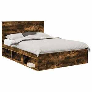vidaXL Cadre de lit Chêne fumé 140 x 200 cm Bois de pin massif