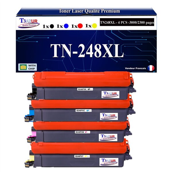 T3AZUR -4x Toners compatibles avec Brother TN248 XL pour Brother DCP-L3515CDW DCP-L3520CDW DCP-L3520CDWE DCP-L3555CDW DCP-L3560CDW