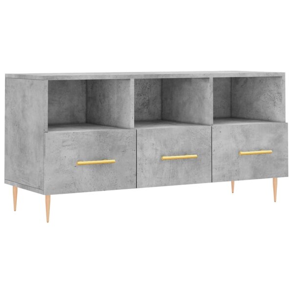 vidaXL Meuble TV gris béton 102x36x50 cm bois d'ingénierie