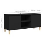 vidaXL Meuble TV avec pieds en bois massif Noir 103 5x35x50 cm