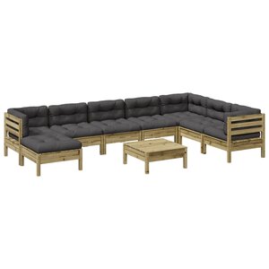vidaXL Salon de jardin avec coussins 9 Pièces bois de pin imprégné