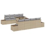 vidaXL Ensemble de canapé de jardin 9 pièces avec coussins Beige Poly Rattan