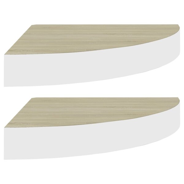 vidaXL Étagères d'angle murales 2 Pièces Chêne et blanc 35x35x3 8 cm MDF