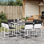 vidaXL Ensemble à manger de jardin avec coussins 9 Pièces blanc textilène