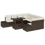 vidaXL Set de canapé de jardin 9 pièces avec coussins marron en poly rattan