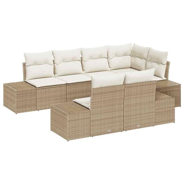 vidaXL Ensemble de canapé de jardin avec coussin 7 Pièces Beige  Crème