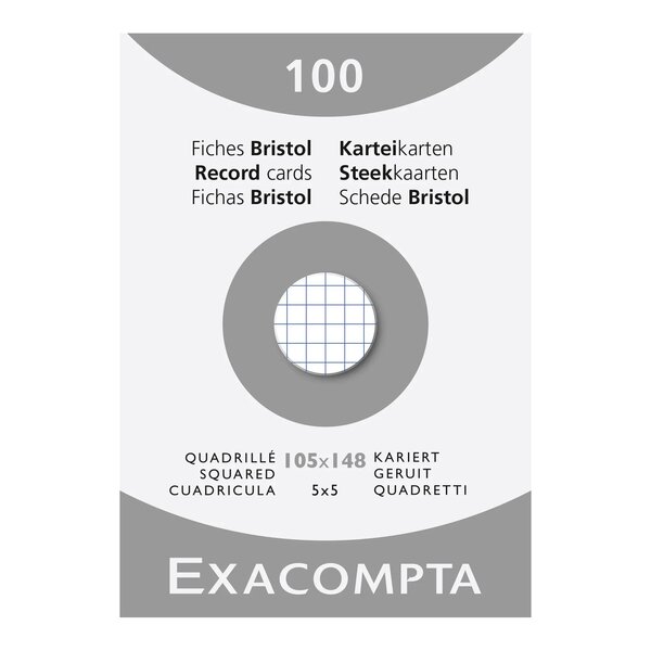 Étui De 100 Fiches - Bristol Quadrillé 5x5 Non Perforé 105x148mm - Blanc - X 10 - Exacompta