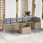 vidaXL Ensemble de canapé de jardin 7 pièces avec coussins  beige en poly rotin