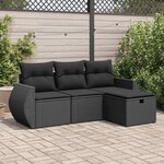 vidaXL Salon de jardin 4 Pièces avec coussins noir résine tressée