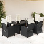 vidaXL Ensemble à manger de jardin coussins 7Pièces Noir Résine tressée
