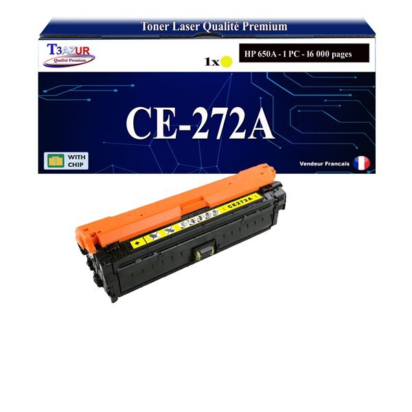 T3AZUR - 650A Toner compatible avec HP CE272A Jaune compatible avec HP Color LaserJet CP5520  CP5525DN  CP5525N  CP5525XH
