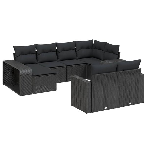vidaXL Salon de jardin 10 Pièces avec coussins noir résine tressée