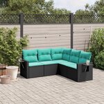 vidaXL Salon de jardin 5 Pièces avec coussins noir résine tressée