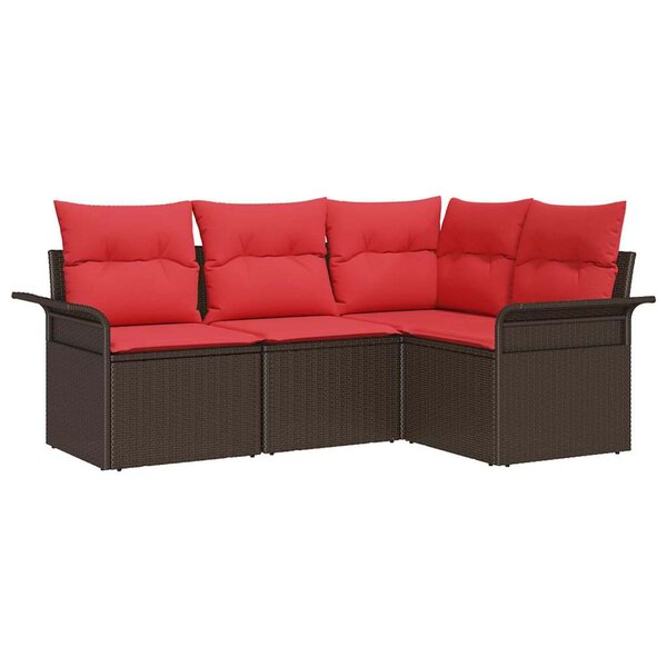 vidaXL Ensemble de canapé de jardin 4 Pièces Marron Poly rotin